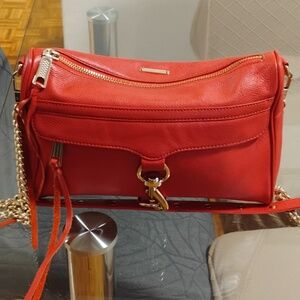 Rebecca Minkoff Orange Leather Chain-Strap Crossbody